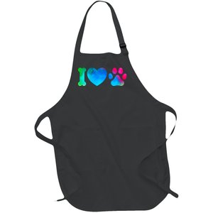 I Love My Dog Paw Print Colorful Full-Length Apron With Pockets