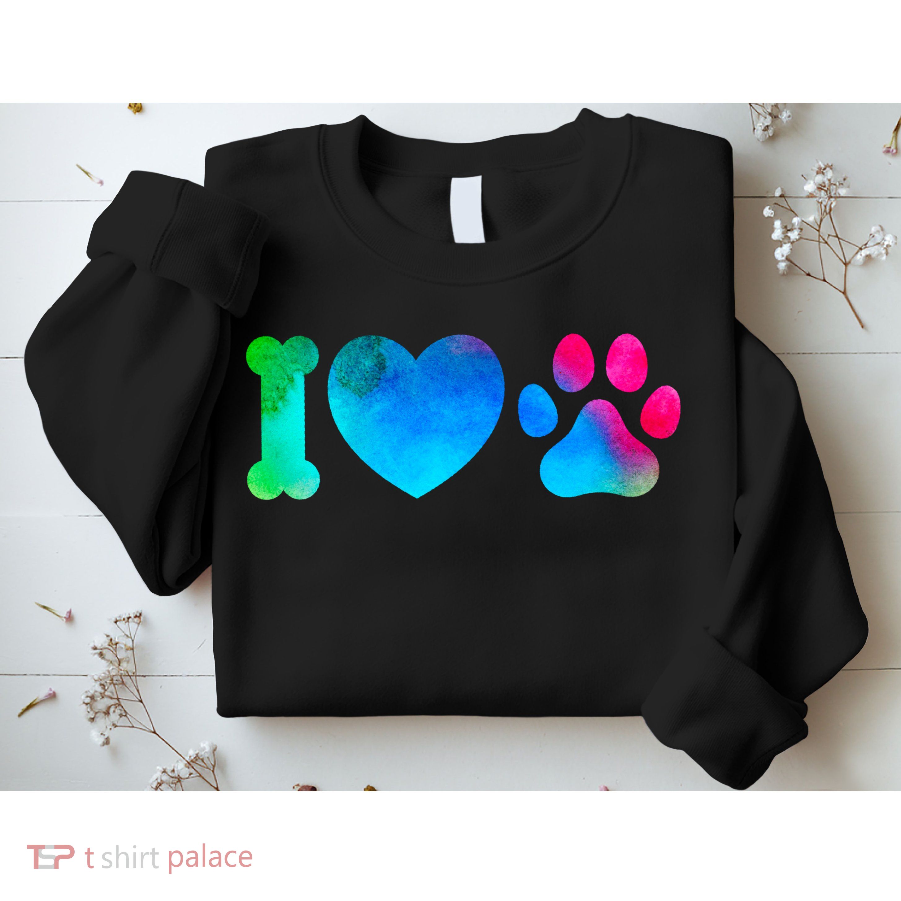 I Love My Dog Paw Print Colorful Sweatshirt