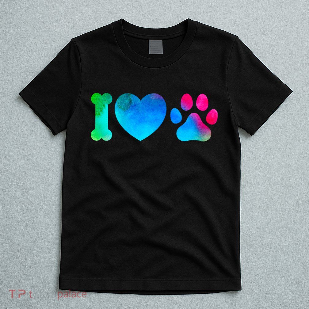 I Love My Dog Paw Print Colorful T-Shirt