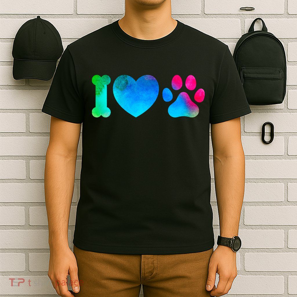 I Love My Dog Paw Print Colorful T-Shirt