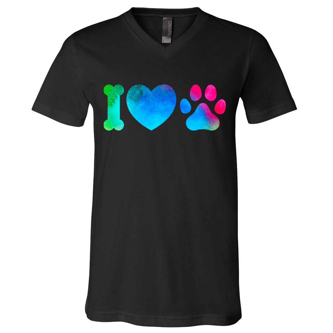 I Love My Dog Paw Print Colorful V-Neck T-Shirt