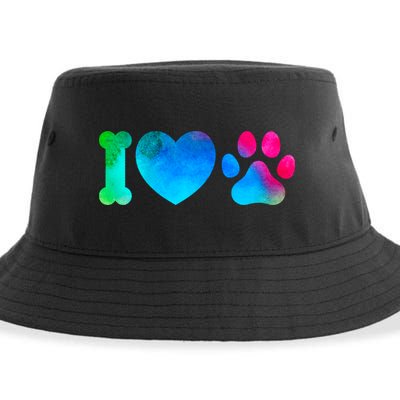 I Love My Dog Paw Print Colorful Sustainable Bucket Hat