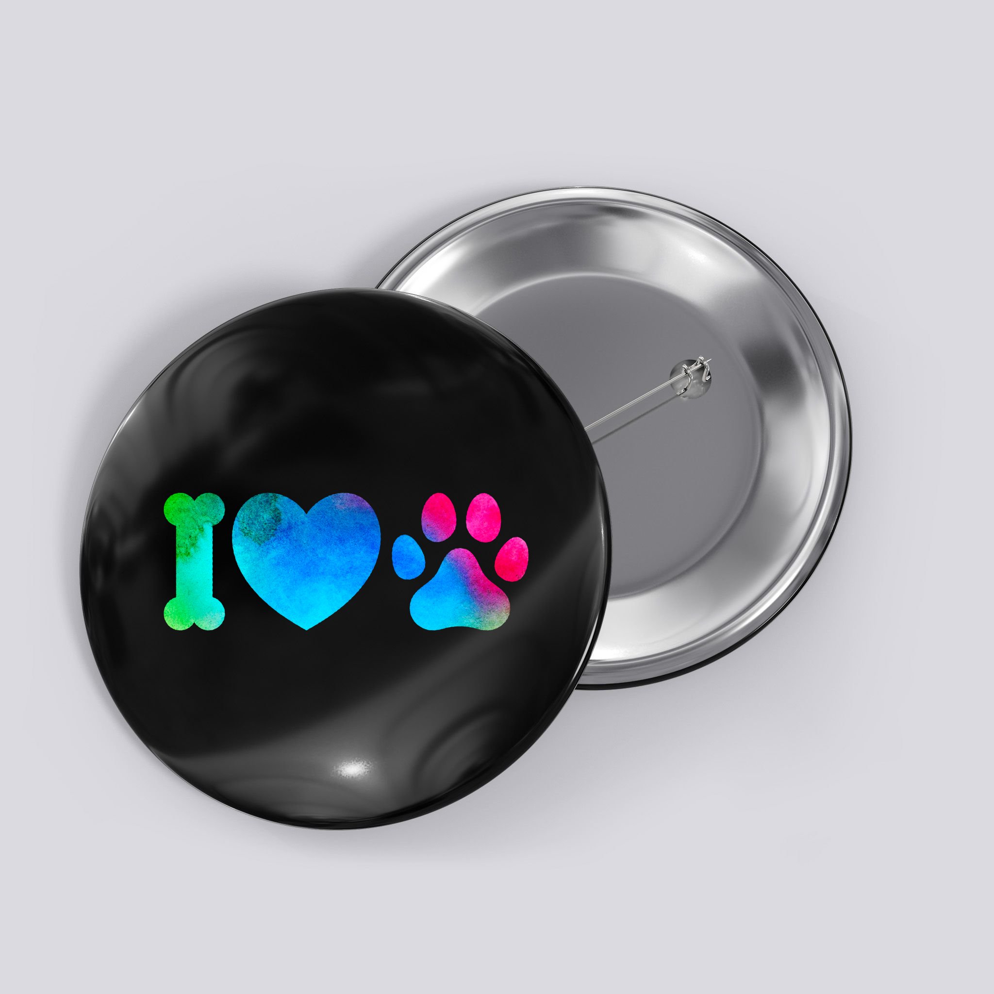 I Love My Dog Paw Print Colorful Button