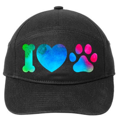 I Love My Dog Paw Print Colorful 7-Panel Snapback Hat