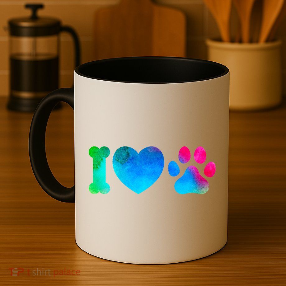 I Love My Dog Paw Print Colorful Mug