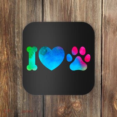 I Love My Dog Paw Print Colorful Coaster