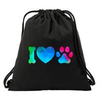 I Love My Dog Paw Print Colorful Drawstring Bag