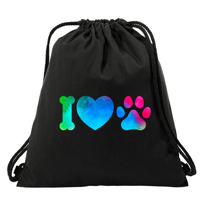 I Love My Dog Paw Print Colorful Drawstring Bag