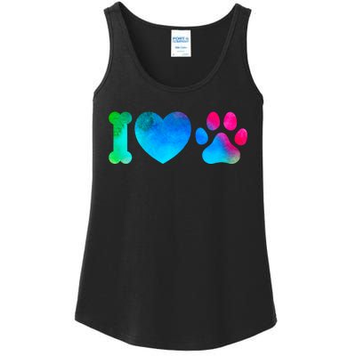 I Love My Dog Paw Print Colorful Ladies Essential Tank