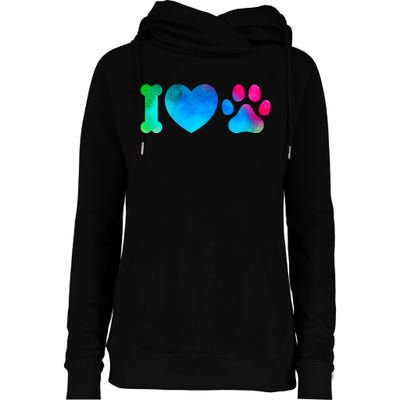 I Love My Dog Paw Print Colorful Womens Funnel Neck Pullover Hood