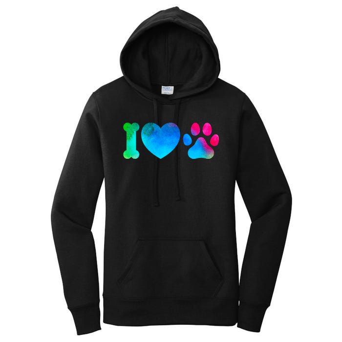 I Love My Dog Paw Print Colorful Women's Pullover Hoodie