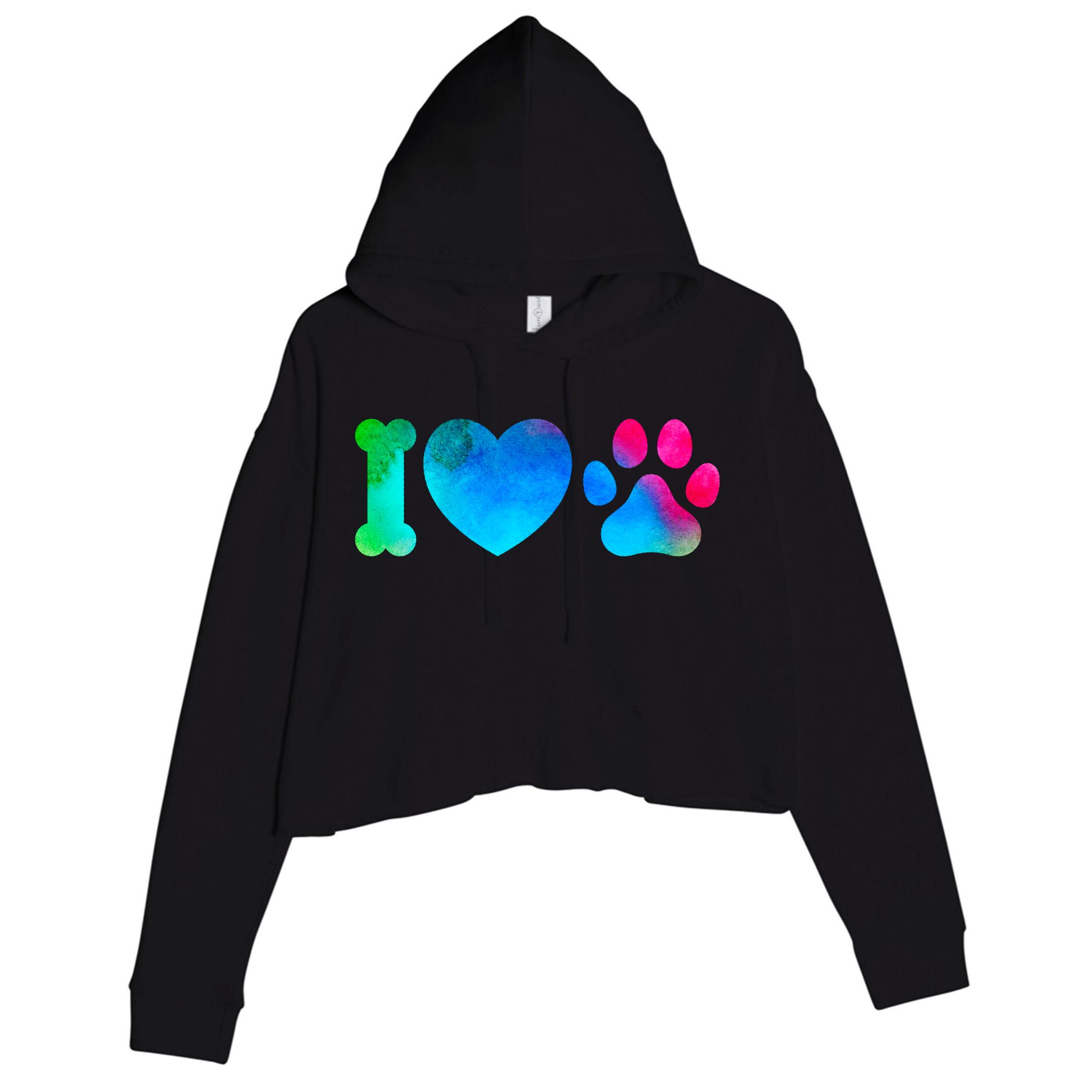 I Love My Dog Paw Print Colorful Crop Fleece Hoodie