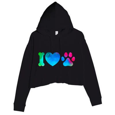 I Love My Dog Paw Print Colorful Crop Fleece Hoodie