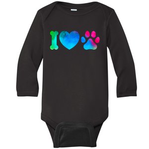 I Love My Dog Paw Print Colorful Baby Long Sleeve Bodysuit