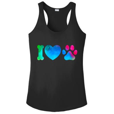 I Love My Dog Paw Print Colorful Ladies PosiCharge Competitor Racerback Tank
