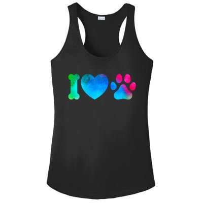 I Love My Dog Paw Print Colorful Ladies PosiCharge Competitor Racerback Tank