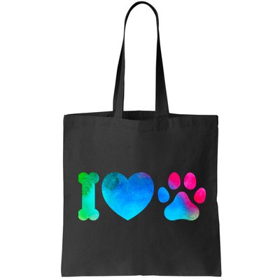 I Love My Dog Paw Print Colorful Bag