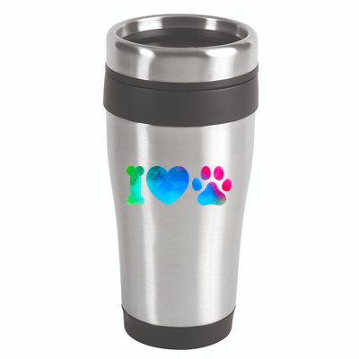 I Love My Dog Paw Print Colorful 16oz Travel Tumbler