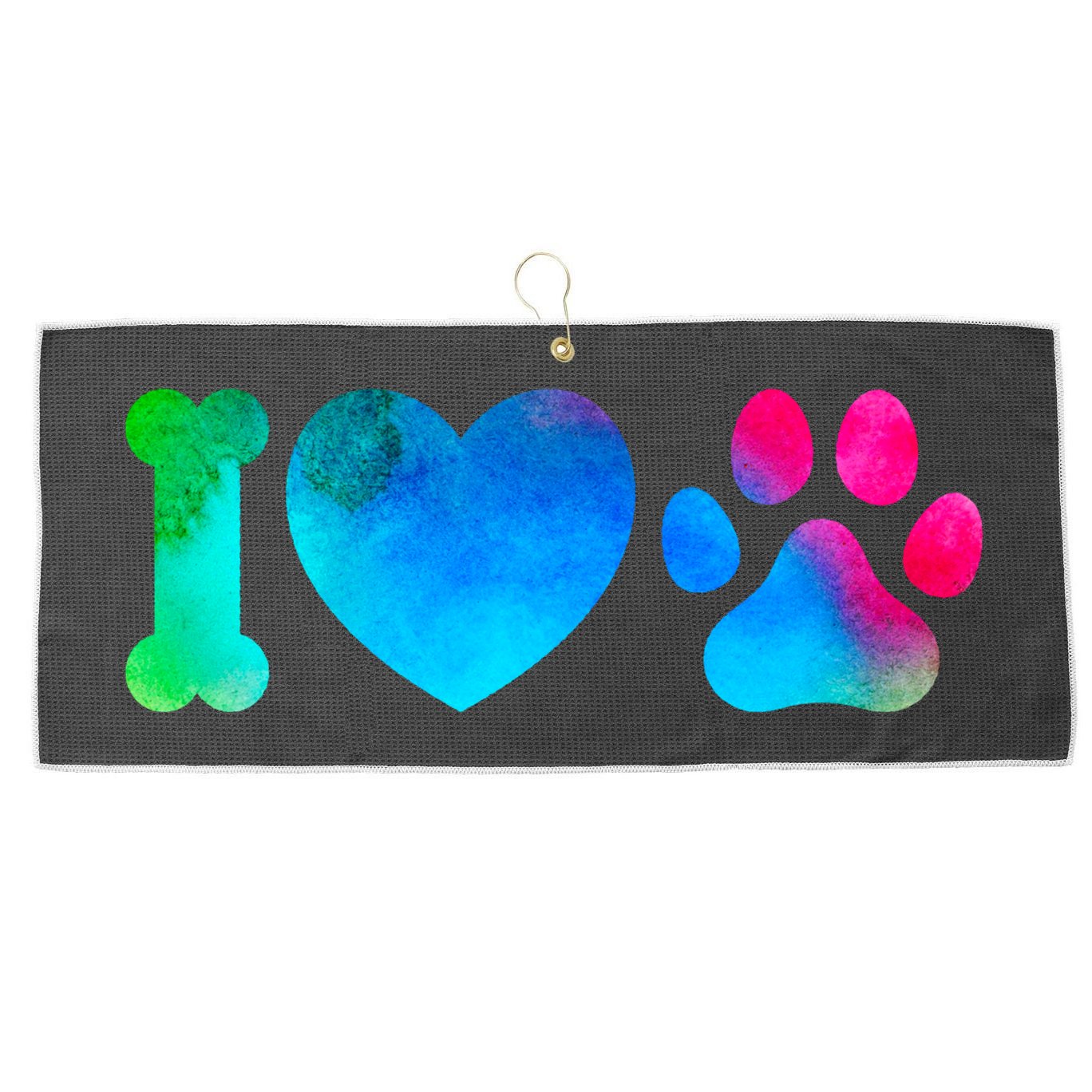 I Love My Dog Paw Print Colorful Large Microfiber Waffle Golf Towel