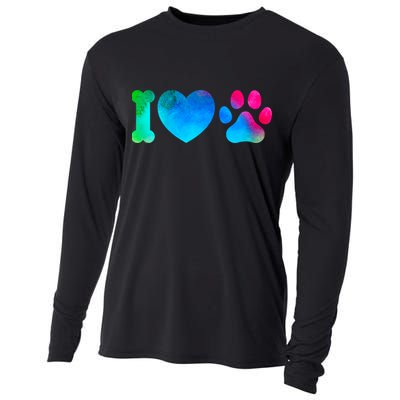 I Love My Dog Paw Print Colorful Cooling Performance Long Sleeve Crew