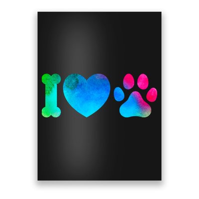 I Love My Dog Paw Print Colorful Poster