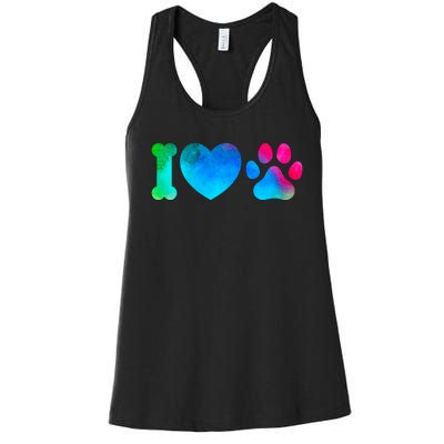 I Love My Dog Paw Print Colorful Women's Racerback Tank