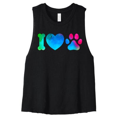 I Love My Dog Paw Print Colorful Women's Racerback Cropped Tank