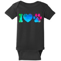 I Love My Dog Paw Print Colorful Baby Bodysuit