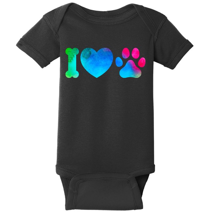 I Love My Dog Paw Print Colorful Baby Bodysuit