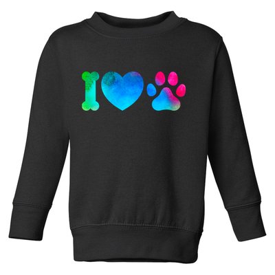 I Love My Dog Paw Print Colorful Toddler Sweatshirt
