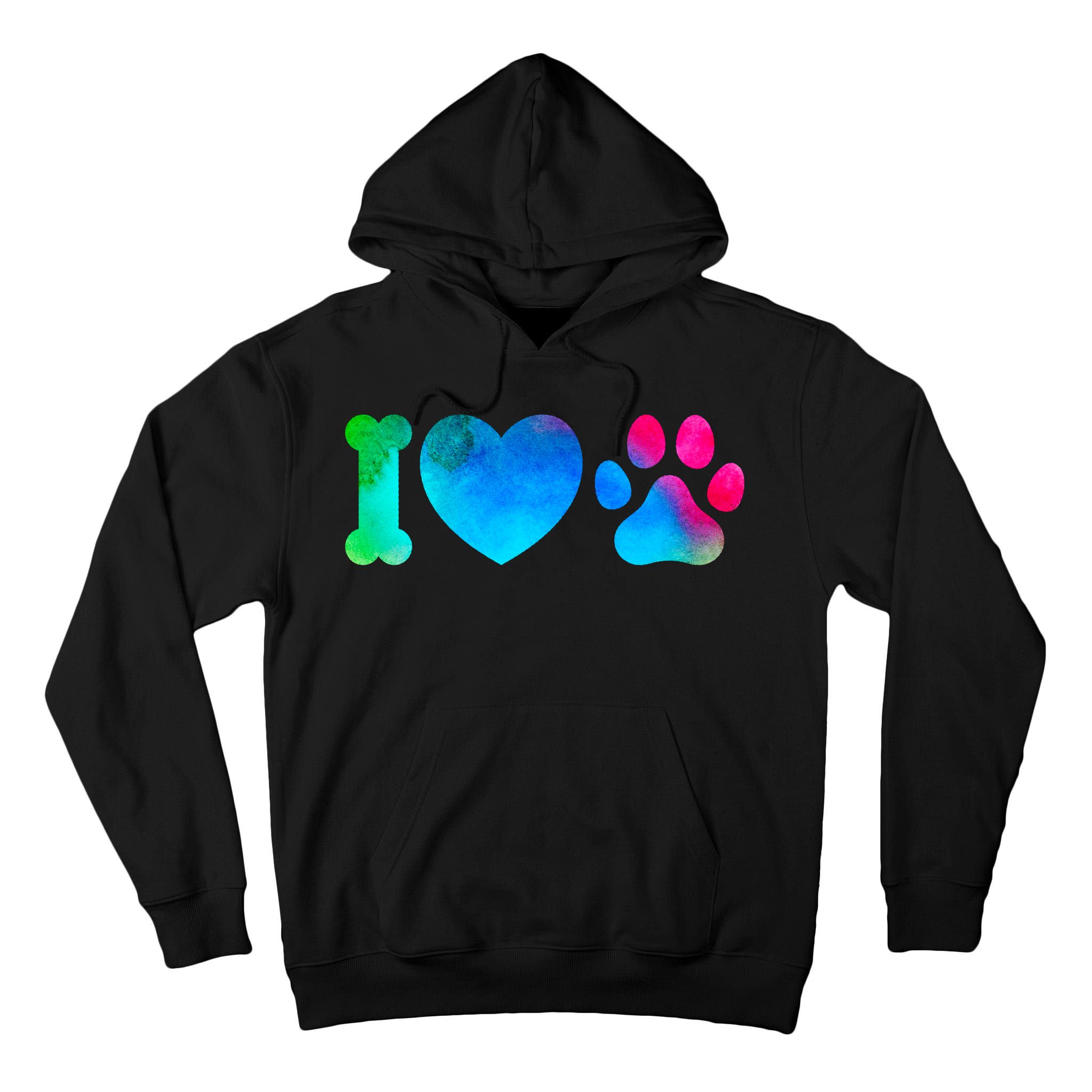 I Love My Dog Paw Print Colorful Tall Hoodie