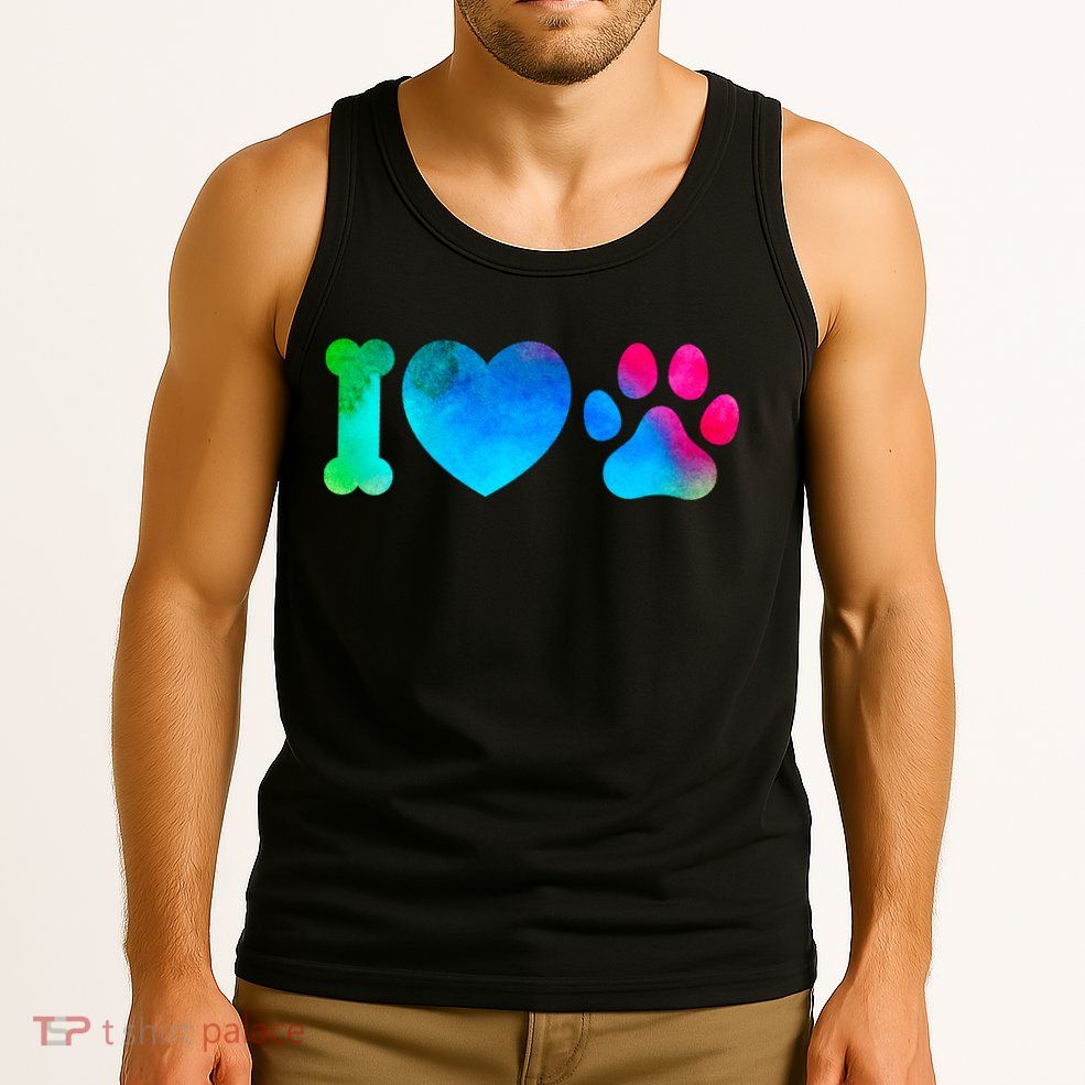 I Love My Dog Paw Print Colorful Tank Top