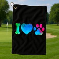 I Love My Dog Paw Print Colorful Golf Towel