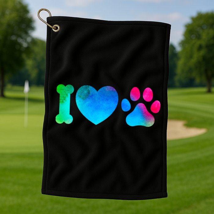 I Love My Dog Paw Print Colorful Golf Towel