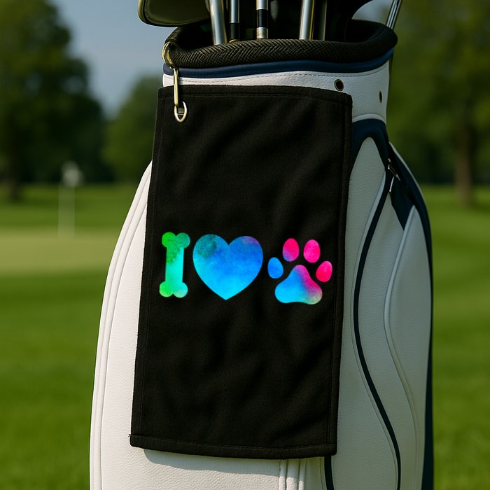 I Love My Dog Paw Print Colorful Golf Towel