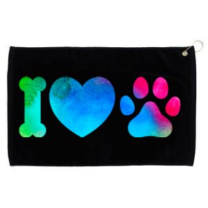 I Love My Dog Paw Print Colorful Grommeted Golf Towel