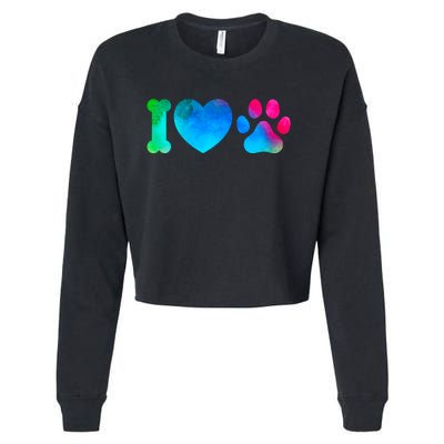 I Love My Dog Paw Print Colorful Cropped Pullover Crew