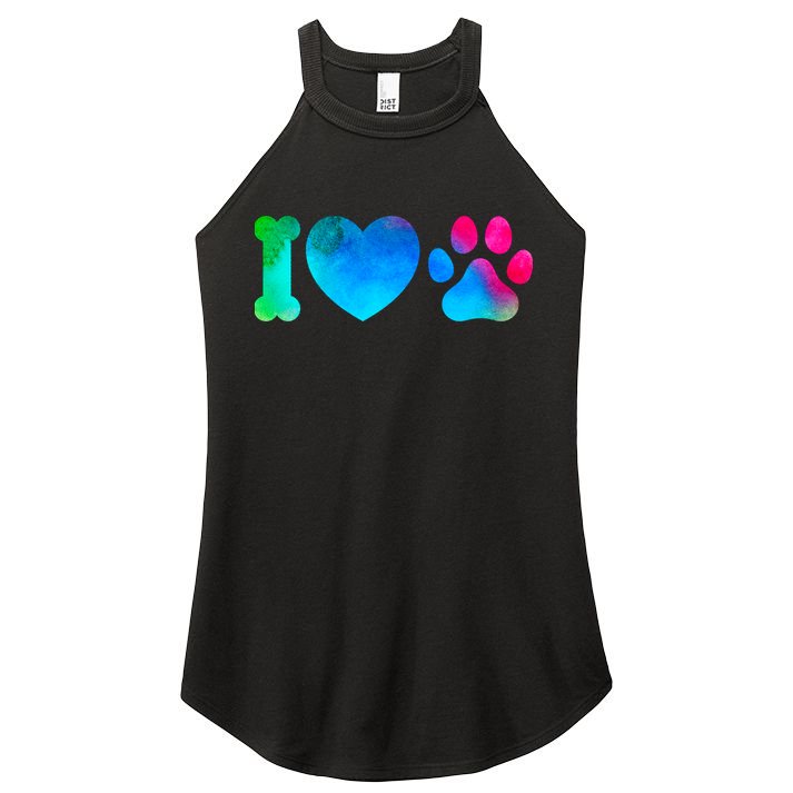 I Love My Dog Paw Print Colorful Women's Perfect Tri Rocker Tank