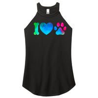 I Love My Dog Paw Print Colorful Women's Perfect Tri Rocker Tank