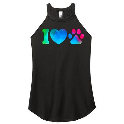 I Love My Dog Paw Print Colorful Women's Perfect Tri Rocker Tank