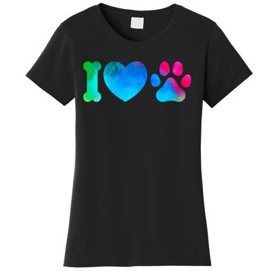 I Love My Dog Paw Print Colorful Women's T-Shirt