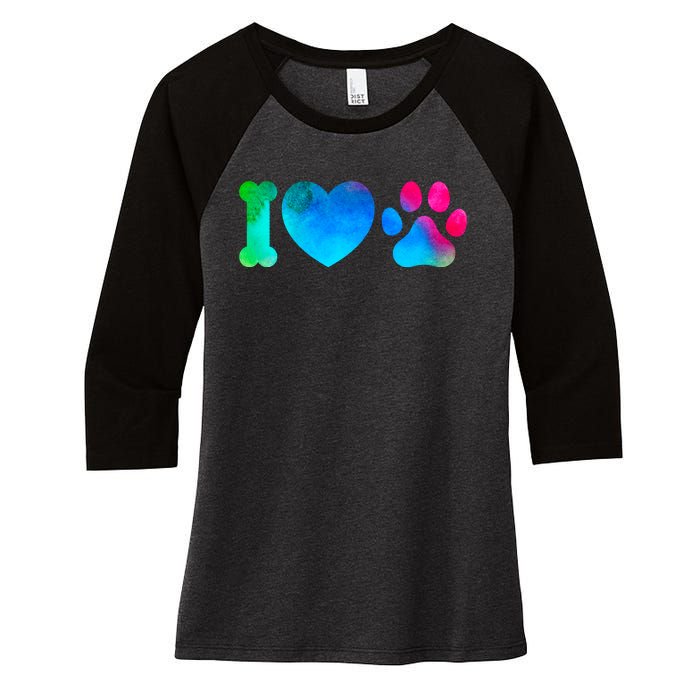 I Love My Dog Paw Print Colorful Women's Tri-Blend 3/4-Sleeve Raglan Shirt