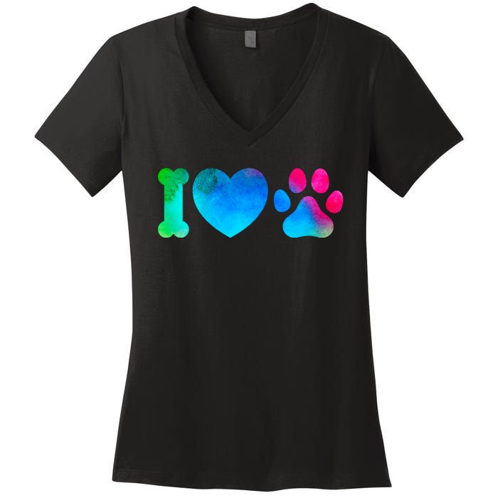 I Love My Dog Paw Print Colorful Women's V-Neck T-Shirt