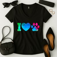 I Love My Dog Paw Print Colorful Women's V-Neck T-Shirt