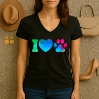 I Love My Dog Paw Print Colorful Women's V-Neck T-Shirt