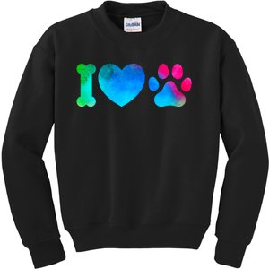 I Love My Dog Paw Print Colorful Kids Sweatshirt