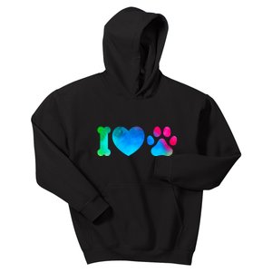 I Love My Dog Paw Print Colorful Kids Hoodie