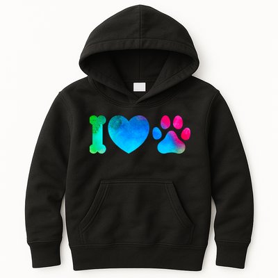 I Love My Dog Paw Print Colorful Kids Hoodie