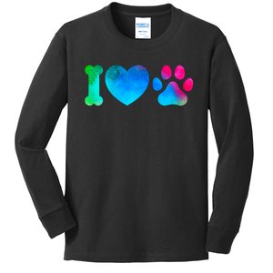 I Love My Dog Paw Print Colorful Kids Long Sleeve Shirt