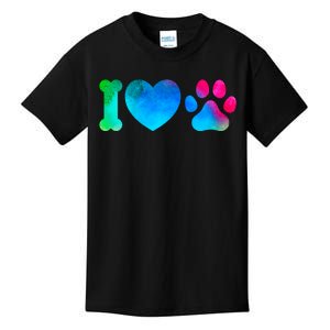 I Love My Dog Paw Print Colorful Kids T-Shirt